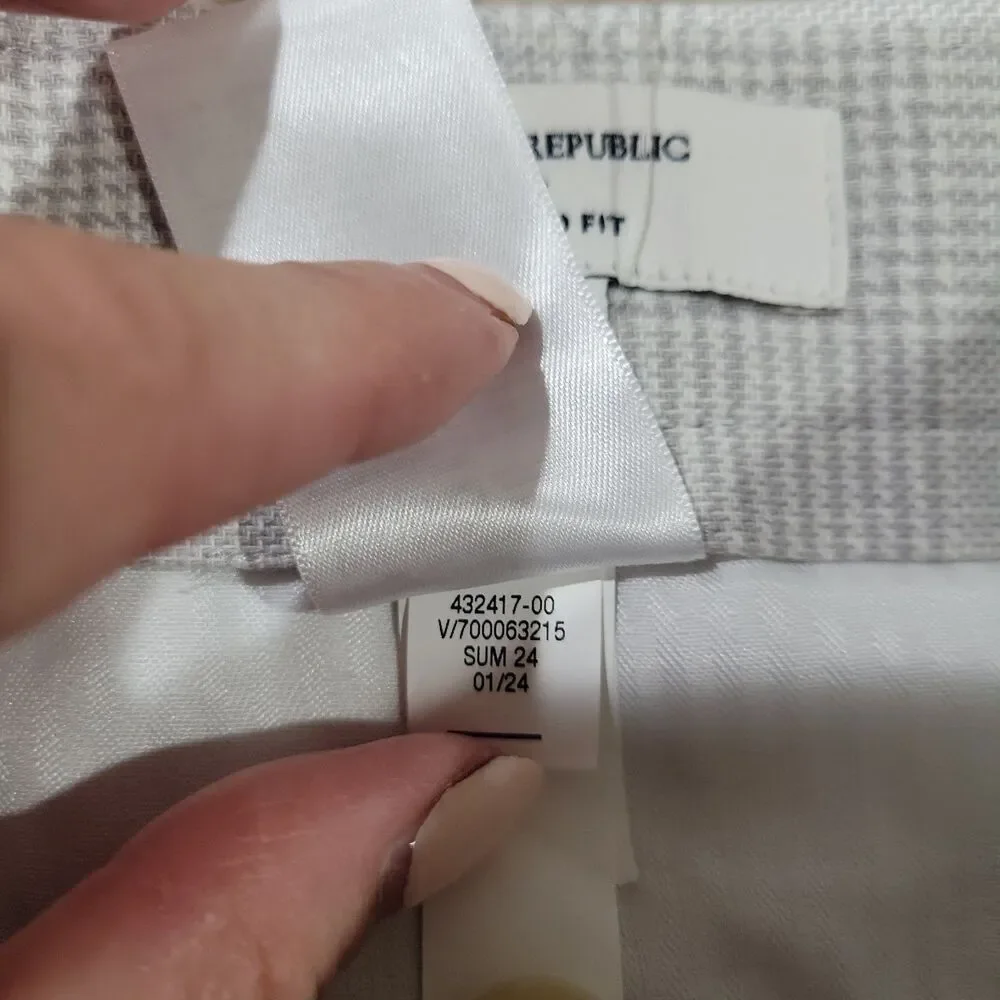 NWT Banana Republic Linen Pants Light Grey Herringbone Work Trouser Fit 36x30